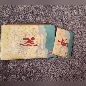 Vintage Fossil Map Design Travel Set with Red Accent